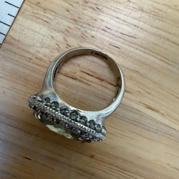 Monet Silver-Tone Cocktail Ring With Smoky Gemstone & Crystal  Size 8 - Picture 15 of 16